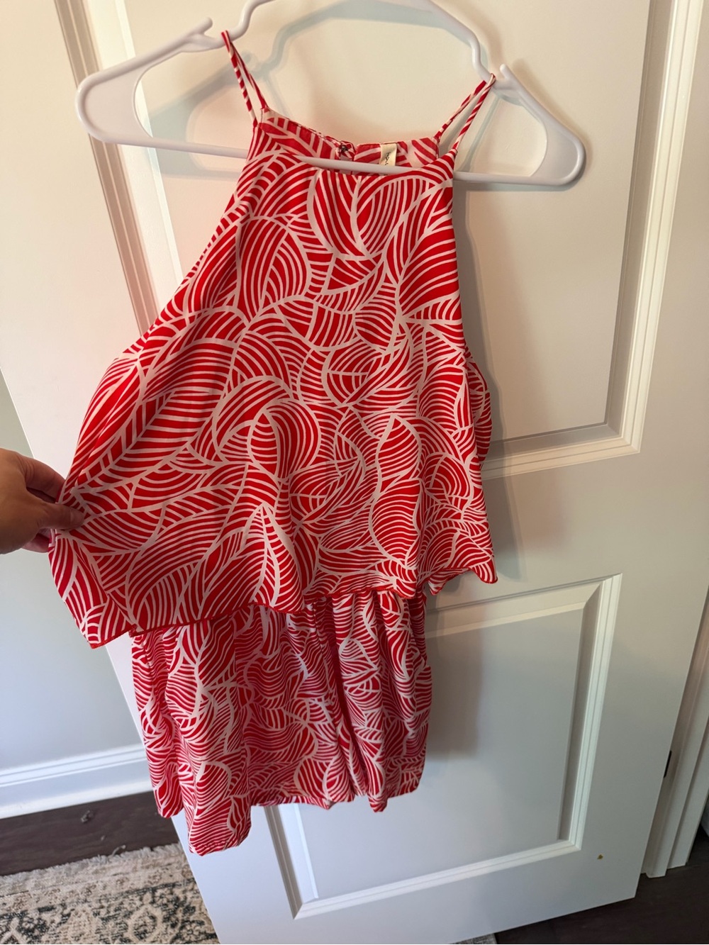 Tyche Red & White Swirl Halter Romper